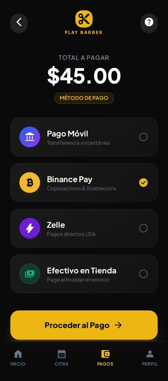 Pagos (Binance, Zelle, Pago Móvil)